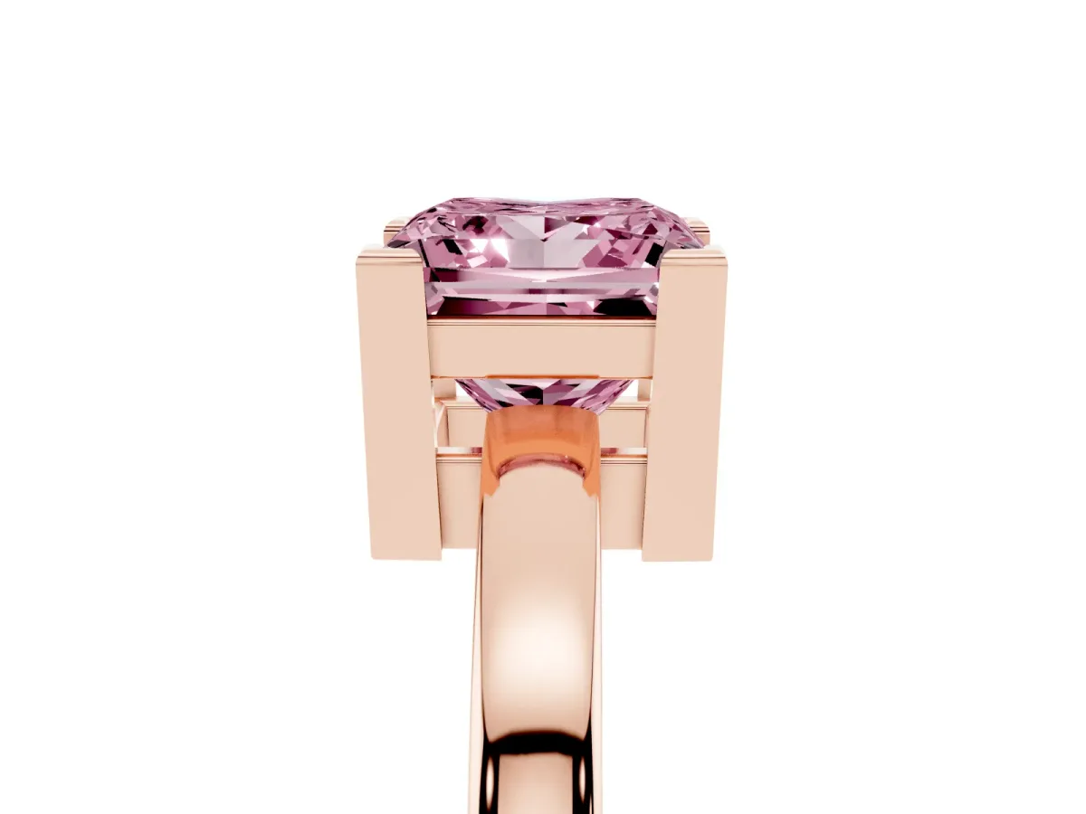 Fancy Pink Princess Cut Cut Solitaire Ring with Four-Prong Setting and Classic Band Rose gold