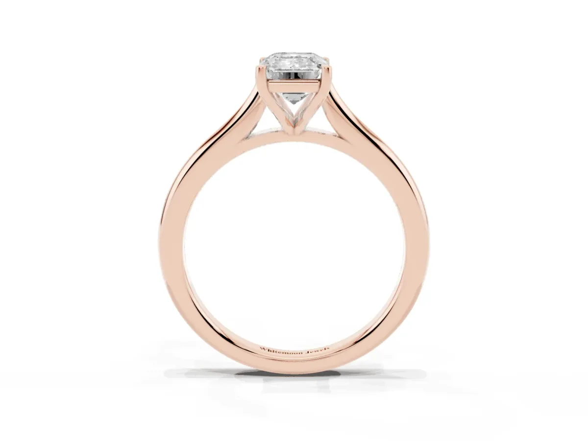 Emerald Cut Cut Solitaire Ring with Cathedral Band and Four-Prong Setting Rose gold