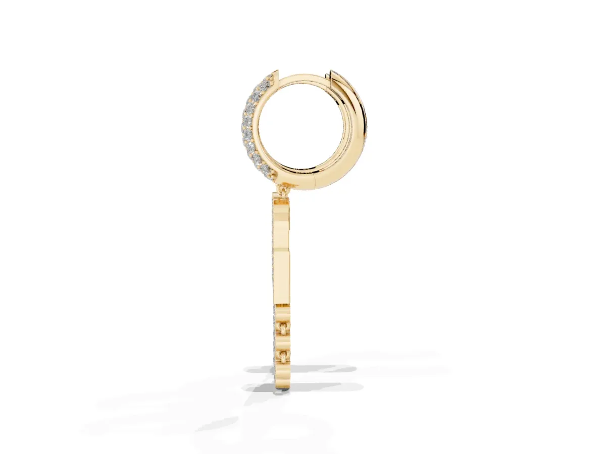 Round Diamond Initial G Huggie Hoop Earrings Yellow gold