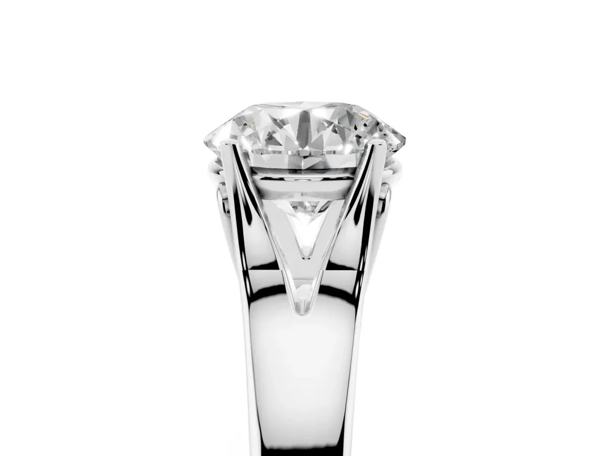 Round Cut Solitaire Diamond Ring with Cathedral Band and Four-Prong Setting Platinum