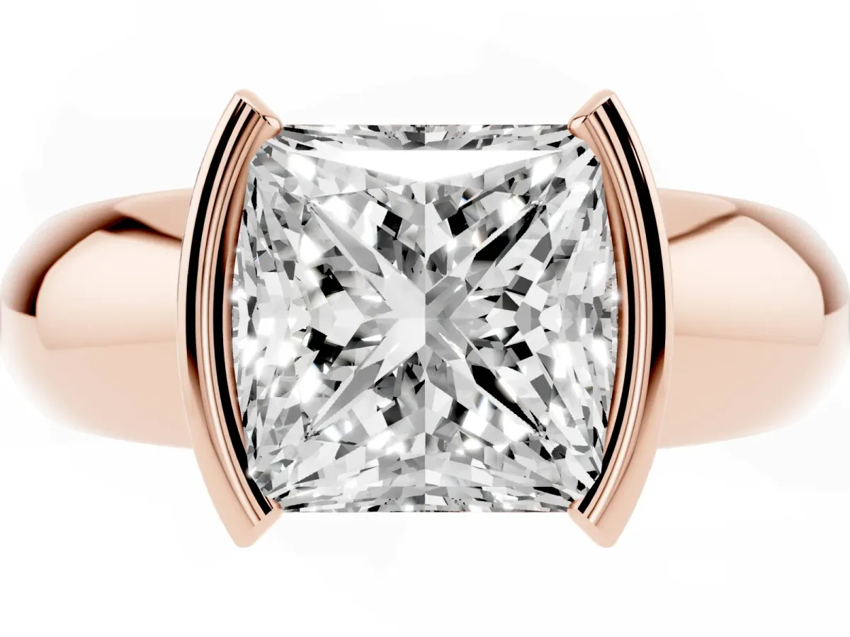 Princess Cut Solitaire Tension Set Diamond Ring with Wide Band Rose gold