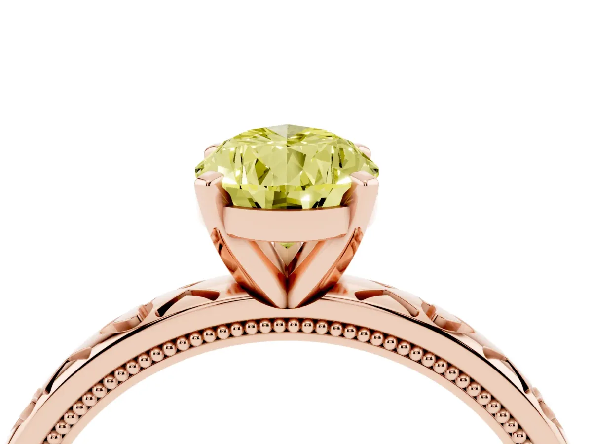 Fancy Yellow Pear Cut Solitaire Diamond Engagement Ring with XO Engraved Band and Four-Prong Setting Rose gold