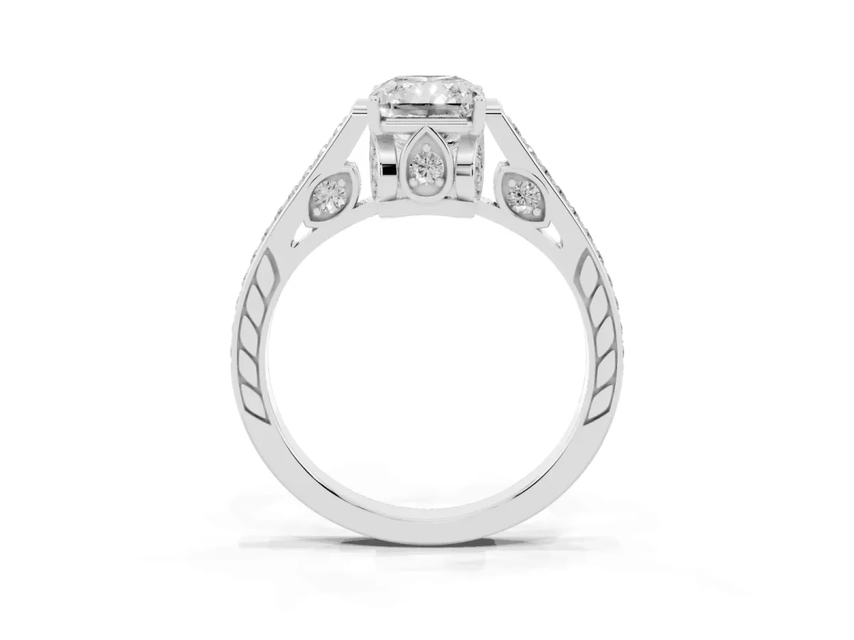 Radiant Cut Cut Cathedral Pave Diamond Engagement Ring with Six-Prong Setting Silver