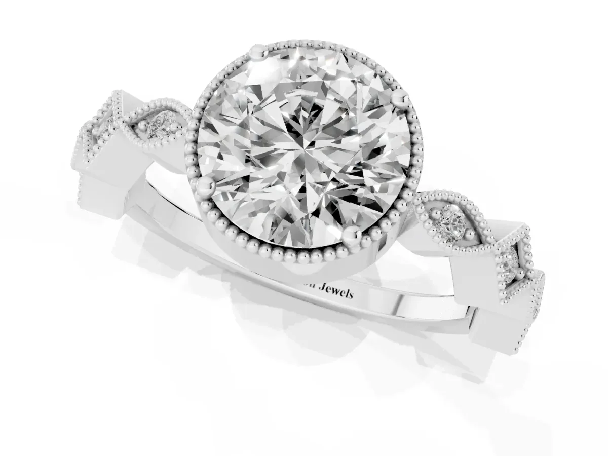Round Cut Milgrain Marquise Diamond Twist Band Ring Platinum