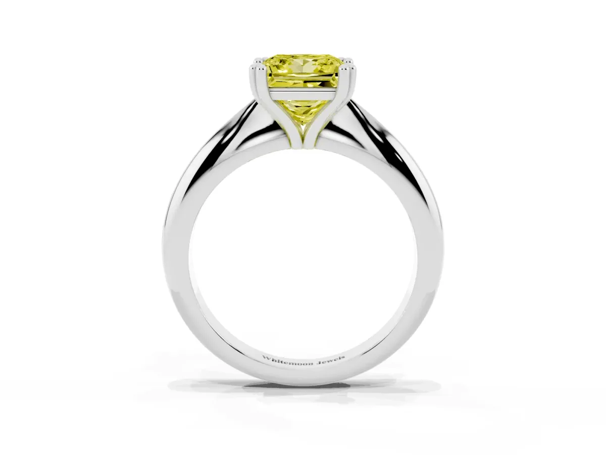 Fancy Yellow Princess Cut Cut Solitaire Engagement Ring with Tapered Band and Four-Prong Setting Platinum