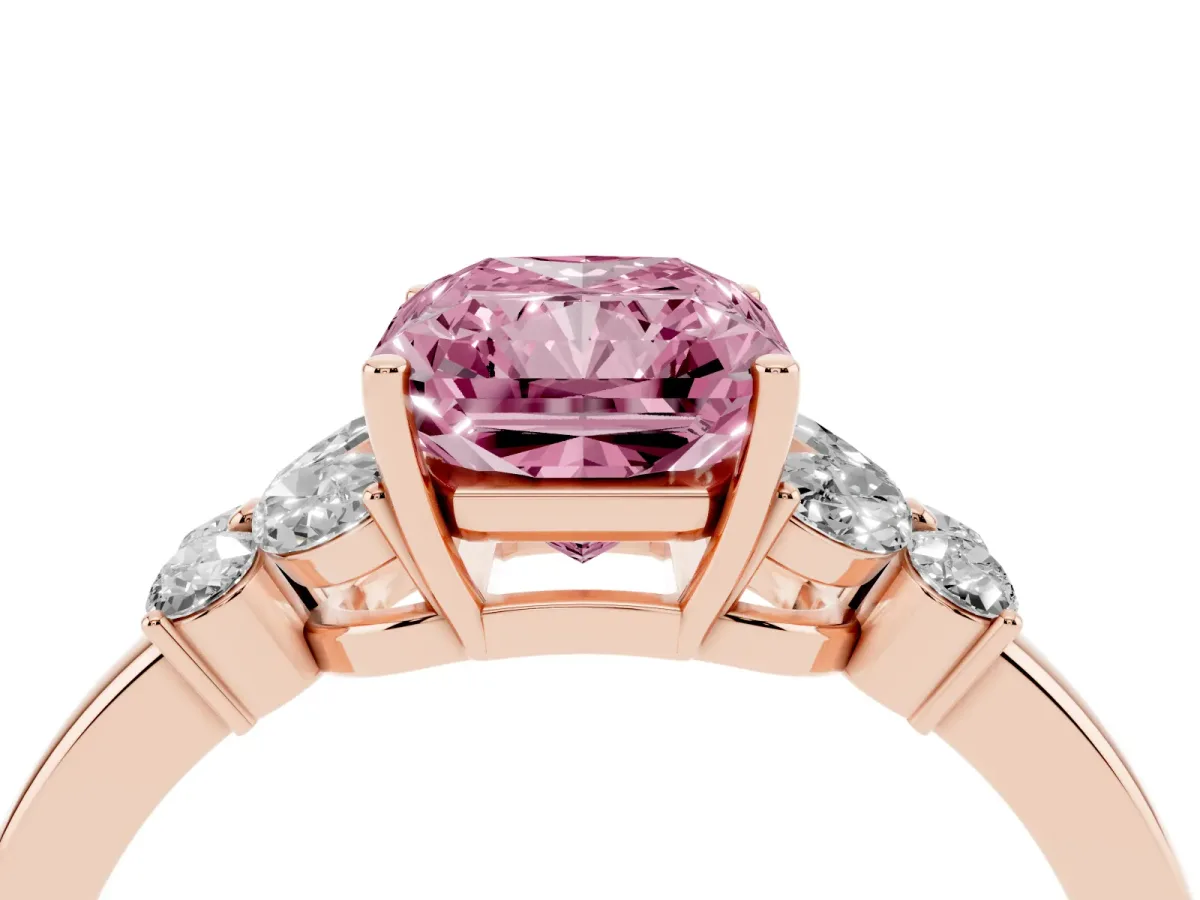 Fancy Pink Radiant Cut Cut Solitaire Floral Diamond Ring with Four-Prong Setting Rose gold