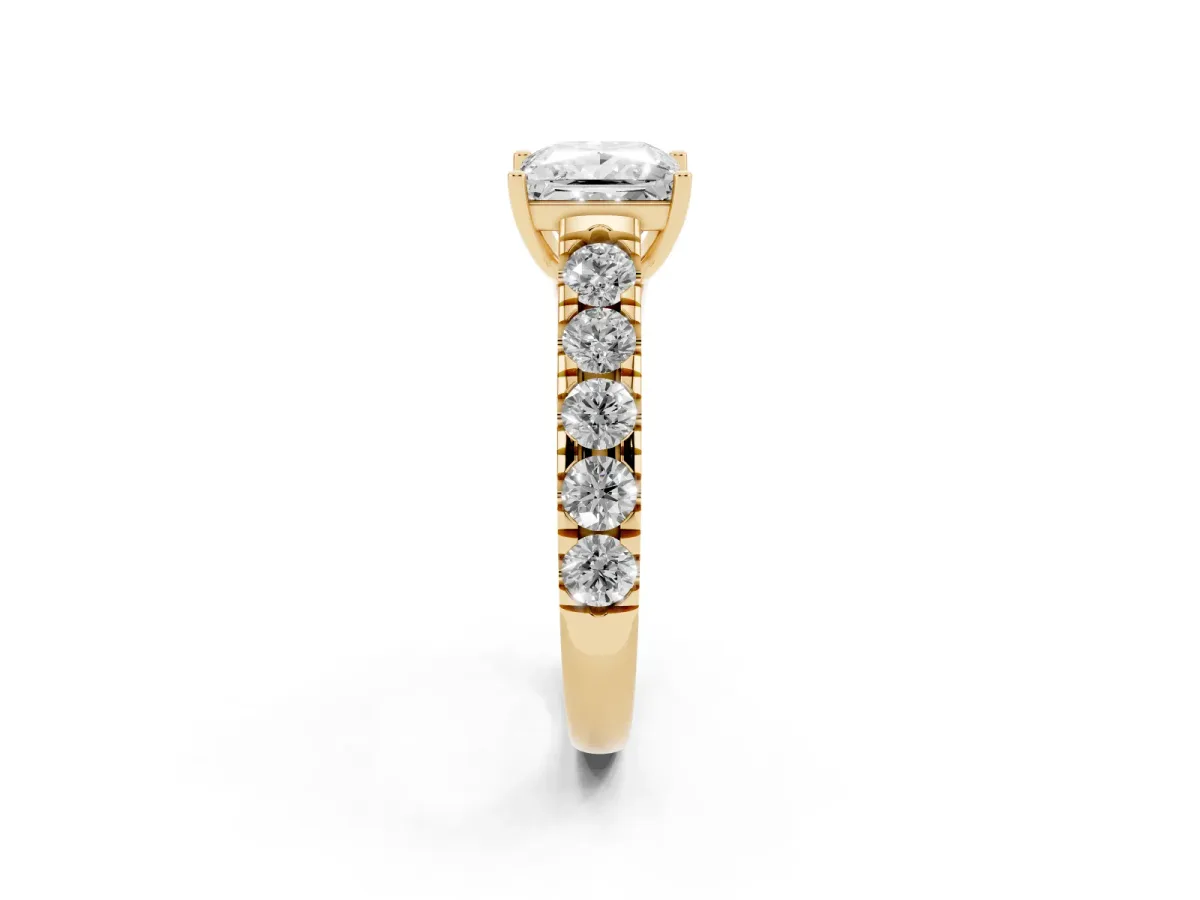 Princess Cut Cut Diamond Solitaire Ring with Micro Pave Band and Prong Setting Yellow gold