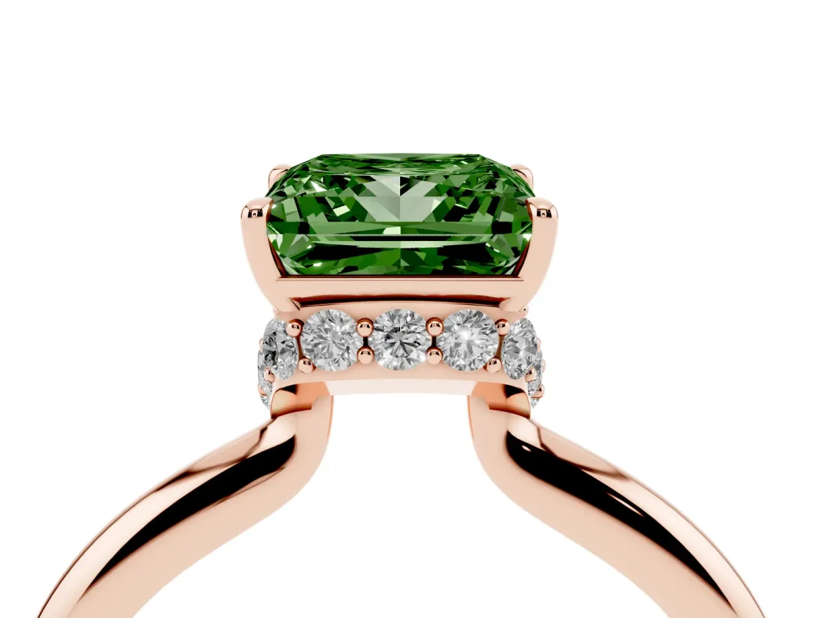 Fancy Green Princess Cut Brilliant Solitaire Engagement Ring with Six-Prong Setting and Classic Band Rose gold
