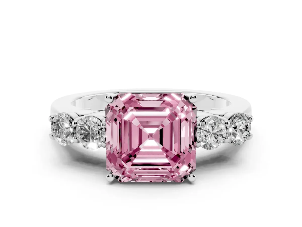 Fancy Pink Asscher Cut Cut Diamond Five-Stone Prong Set White Gold Ring Platinum