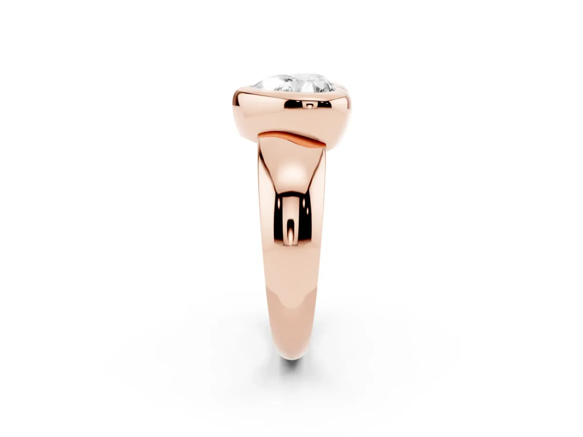 Bezel Set Heart Cut Solitaire Ring with Wide Band Rose gold