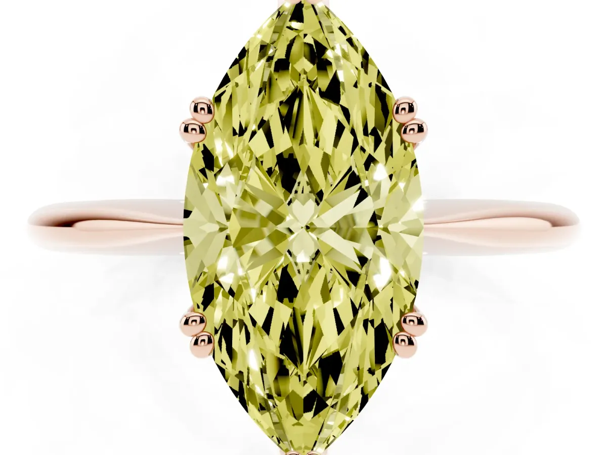 Fancy Yellow Marquise Cut Solitaire Diamond Ring with Six-Prong Setting and Classic Band Rose gold