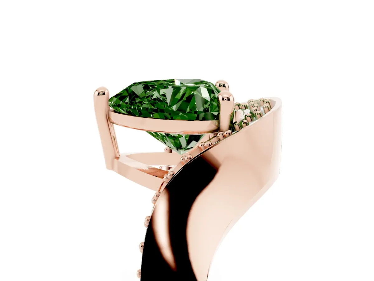Fancy Green Heart Cut Solitaire Diamond Engagement Ring with Pave Band and Four-Prong Setting Rose gold