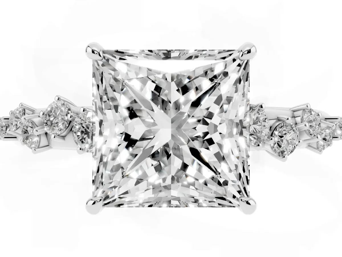 Princess Cut Diamond Cluster Prong-Set Solitaire Ring Silver