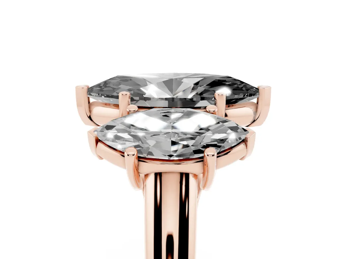 Fancy Black Three-Stone Marquise Cut Diamond Engagement Ring with Prong Setting Rose gold