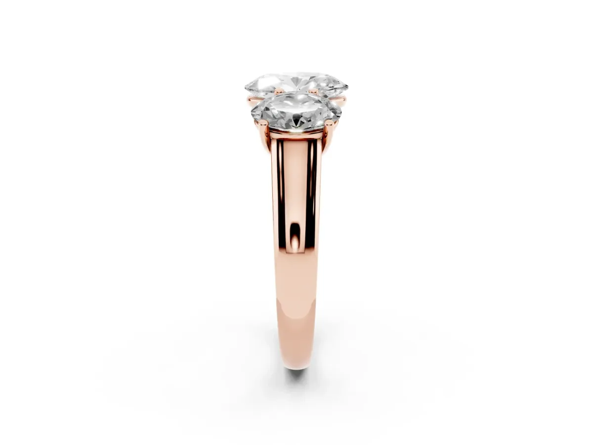 Oval Cut Three-Stone Diamond Ring with Prong Setting on a Classic Band Rose gold