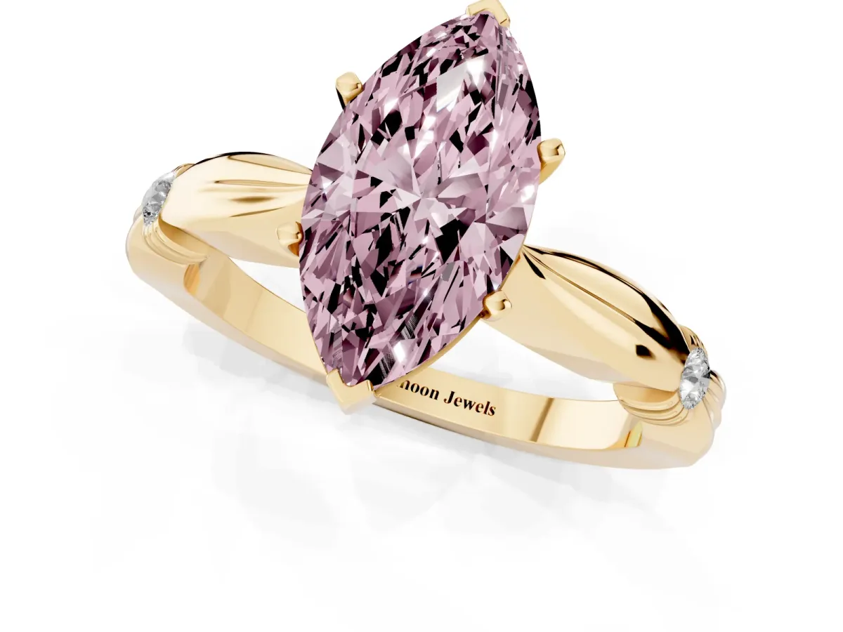 Fancy Pink Marquise Cut Solitaire Diamond Twisted Band with Four-Prong Setting Yellow gold