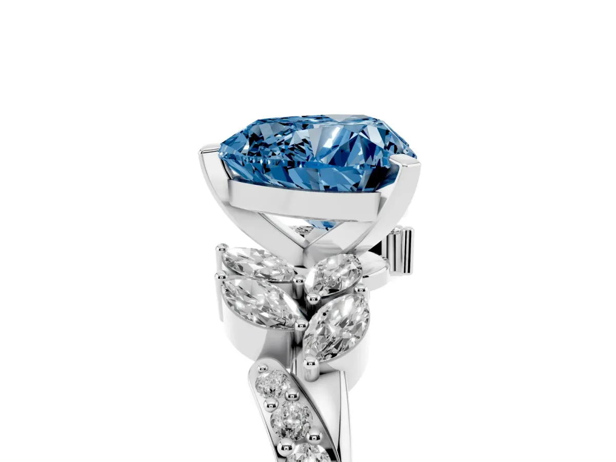 Fancy Blue Heart Cut Solitaire Marquise Twist Band with Six-Prong Setting Silver