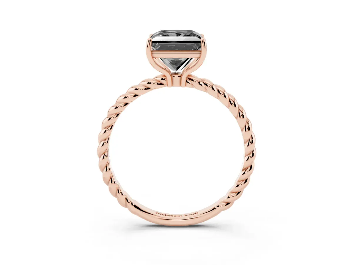 Fancy Black Princess Cut Solitaire Twisted Band 4-Prong Ring Rose gold