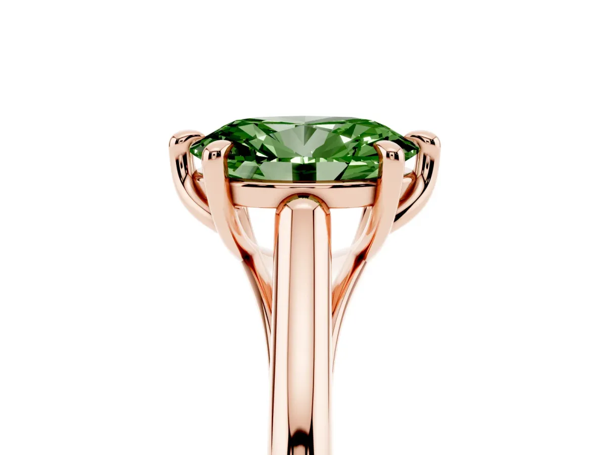 Fancy Green Oval Cut Solitaire Engagement Ring with Six-Prong Setting and Classic Band Rose gold