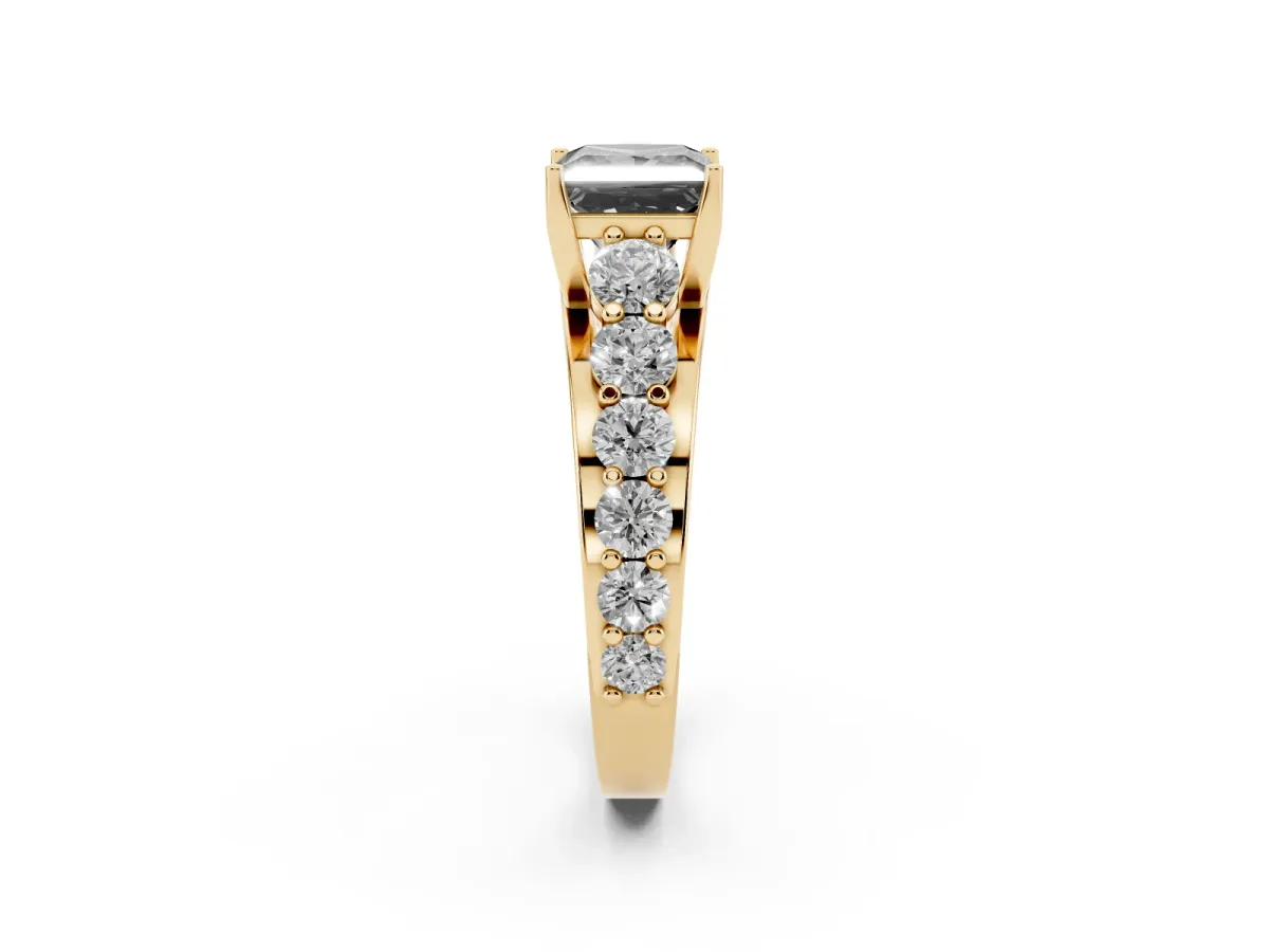 Fancy Black Princess Cut Diamond Engagement Ring with Pavé Band and Four-Prong Setting Yellow gold