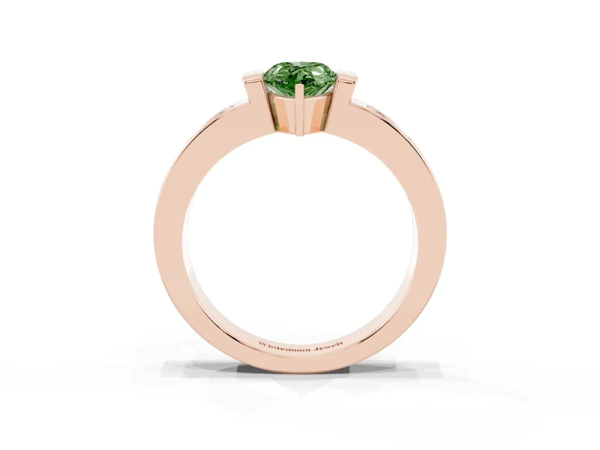 Fancy Green Pear Cut Brilliant Channel-Set Diamond Ring with Bezel Prong Setting Rose gold