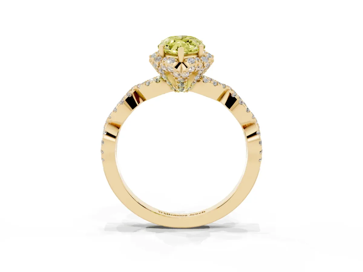 Fancy Yellow Marquise Cut Halo Twist Band Solitaire Ring with Six-Prong Setting Yellow gold