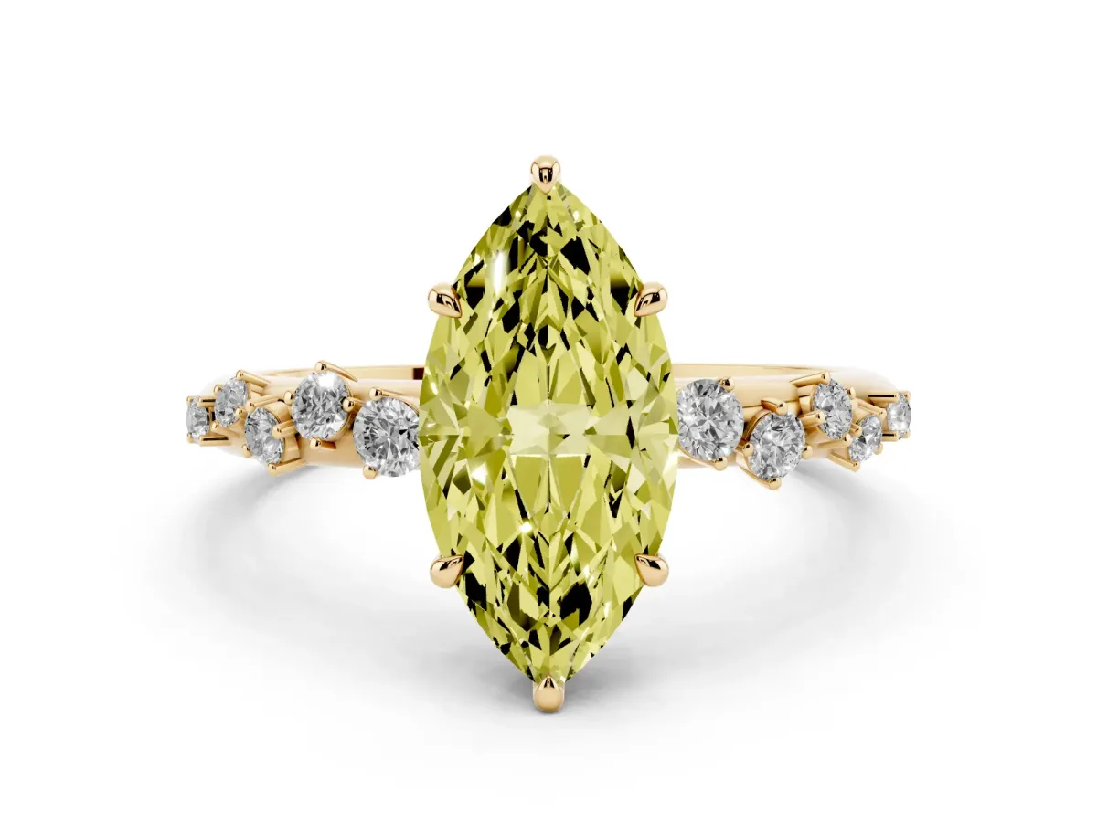 Fancy Yellow Marquise Cut Diamond Cluster Prong-Set Solitaire Ring Yellow gold