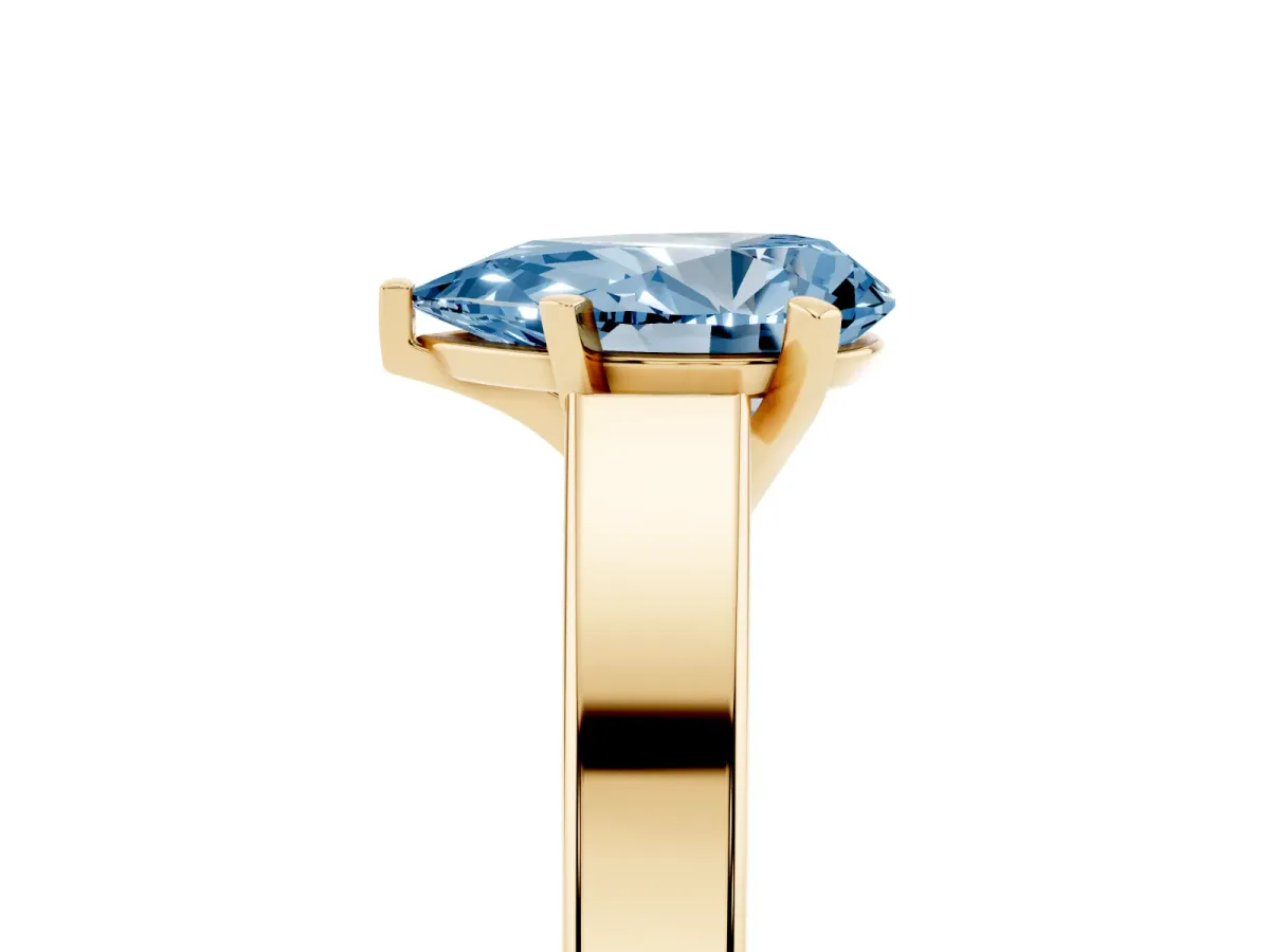 Fancy Blue Pear Cut Solitaire Engagement Ring with Four-Prong Setting and Tapered Band Yellow gold