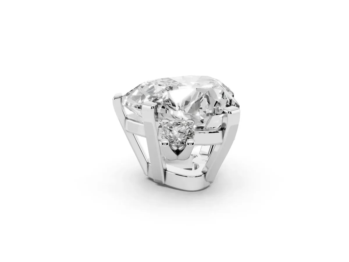 Heart Cut Cut Three-Stone Solitaire Ring with Round Accent Diamonds and Four-Prong Setting Silver