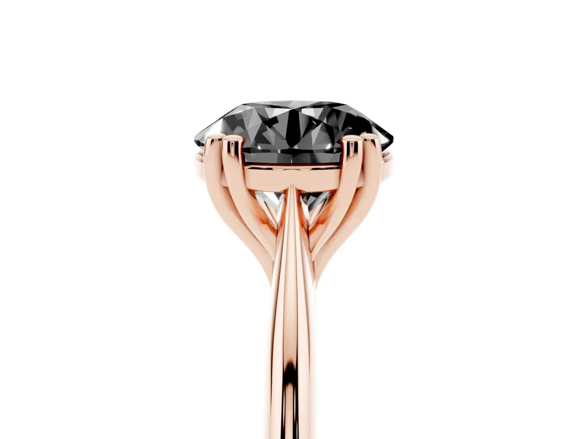 Fancy Black Round Cut Solitaire Diamond Ring with Six-Prong Setting and Classic Band Rose gold