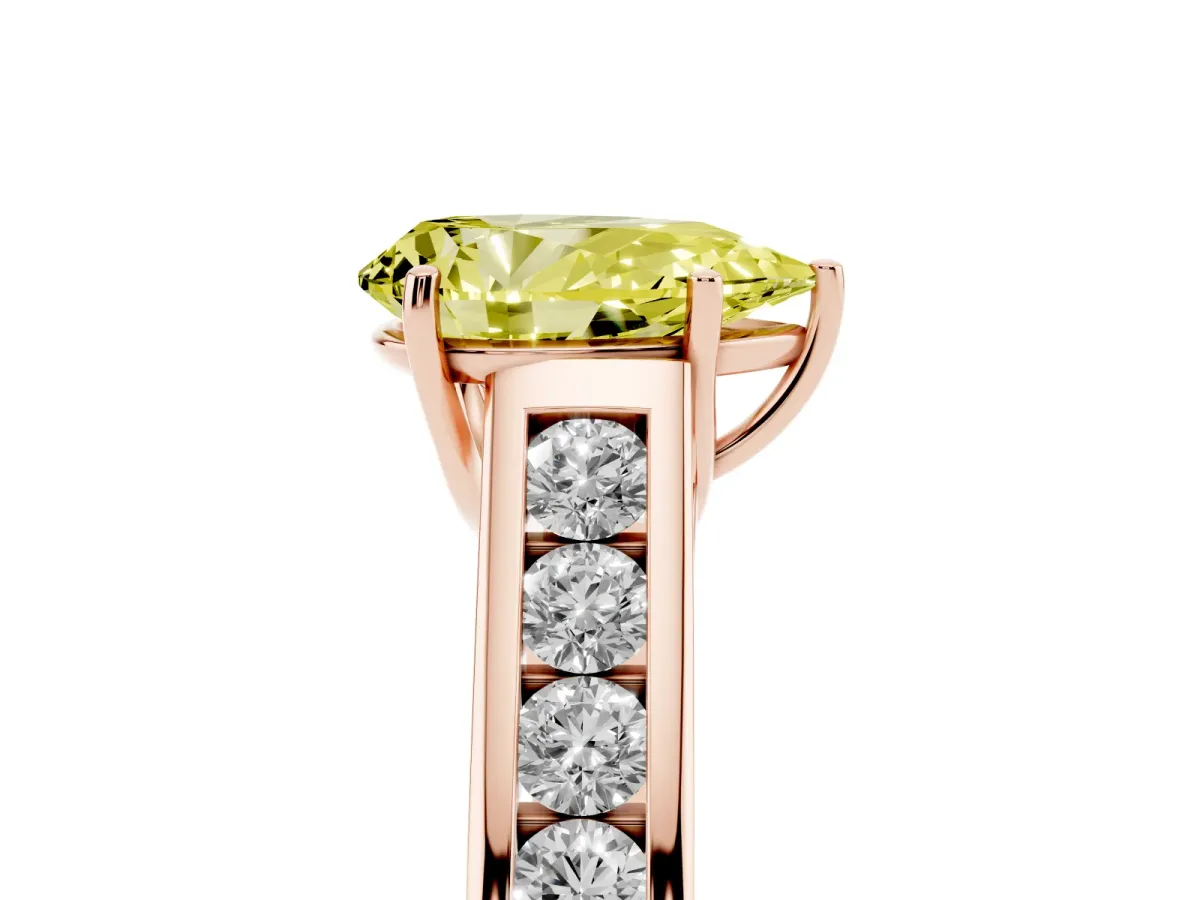 Fancy Yellow Pear Cut Brilliant Channel-Set Solitaire Ring with Four-Prong Setting Rose gold