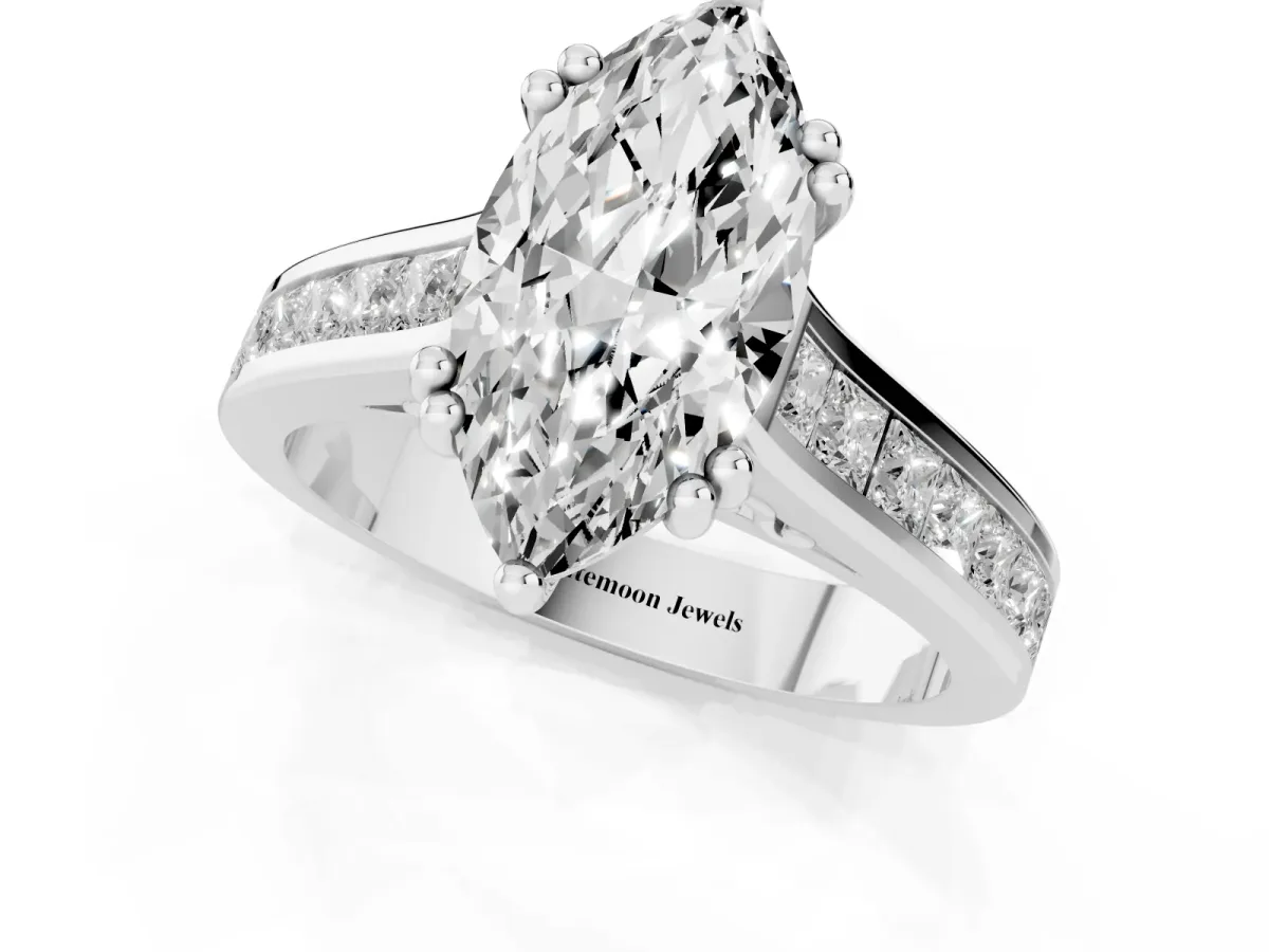 Marquise Cut Cut Channel Set Solitaire Engagement Ring with Prong Setting White gold