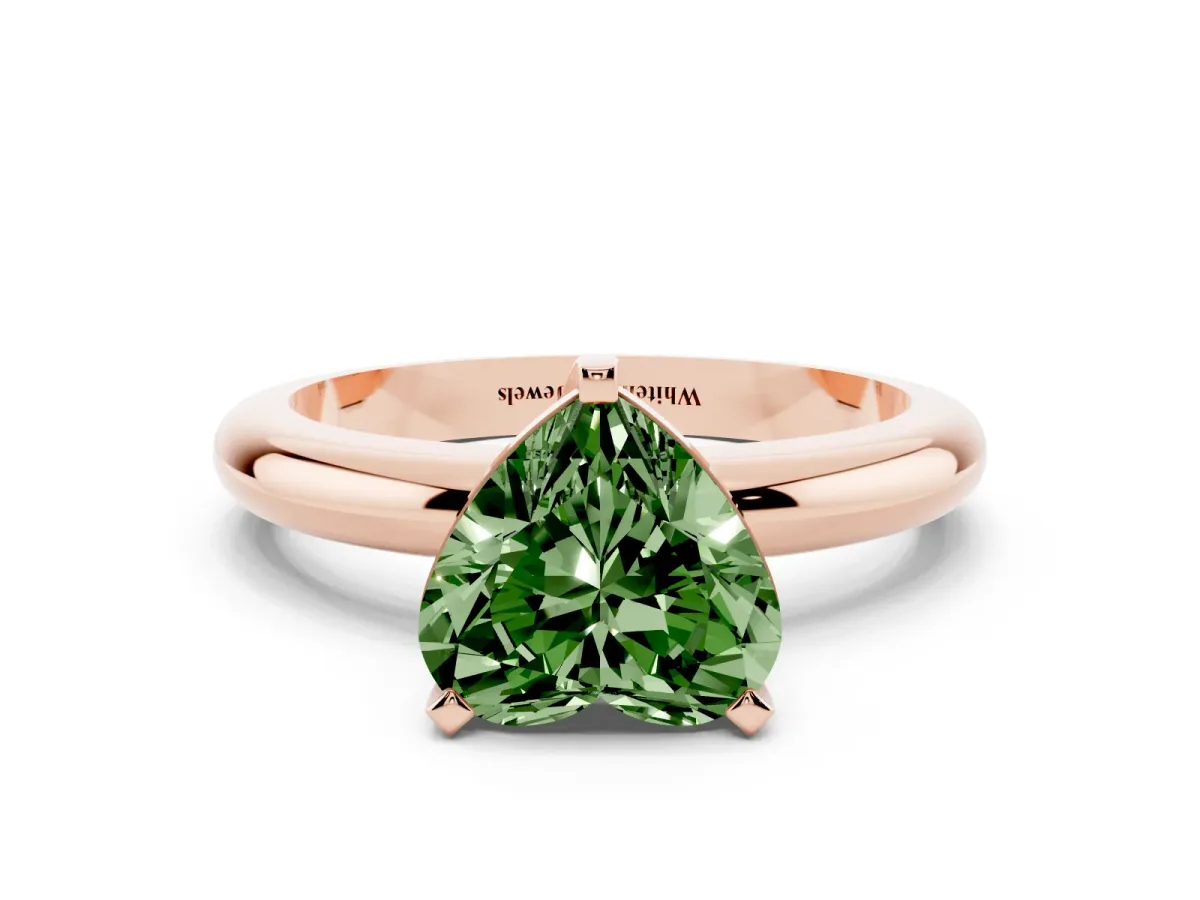Fancy Green Heart Cut Diamond Solitaire Engagement Ring with Round Band and Four-Prong Setting Rose gold