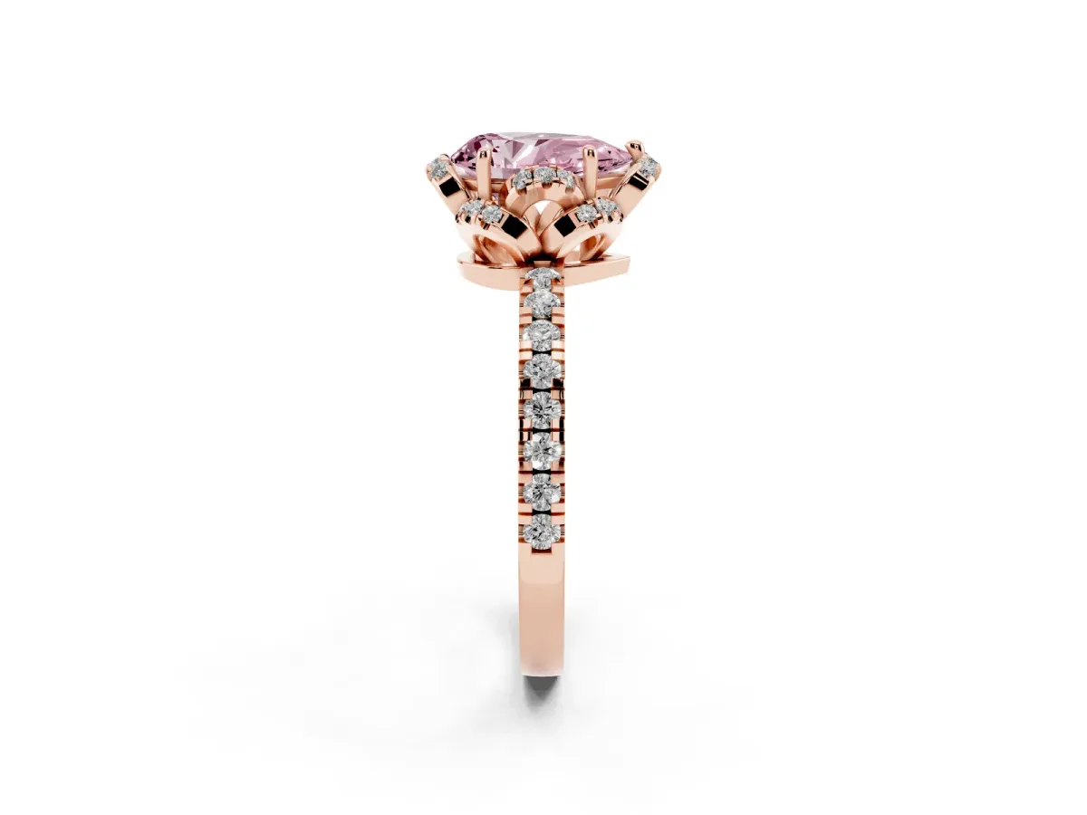 Fancy Pink Pear Cut Halo Diamond Pave Band Ring with Four-Prong Setting Rose gold