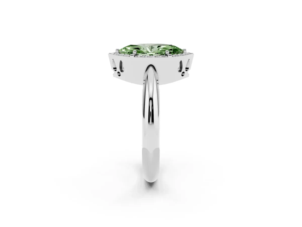 Fancy Green Marquise Cut Cut Diamond Halo Engagement Ring with Split Shank and Four-Prong Setting Silver
