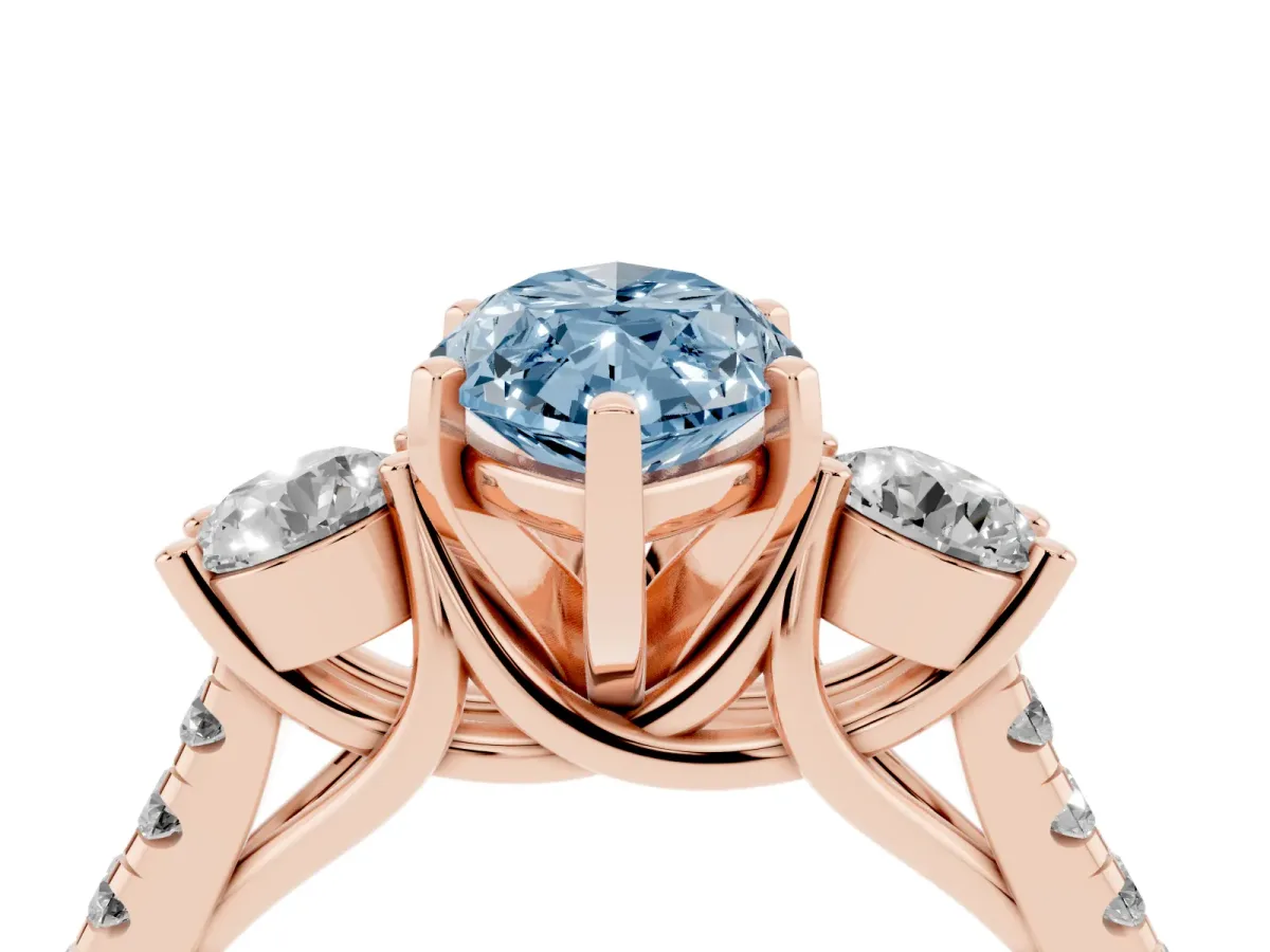 Fancy Blue Three-Stone Marquise Cut Diamond Pavé Band with Four-Prong Setting Rose gold