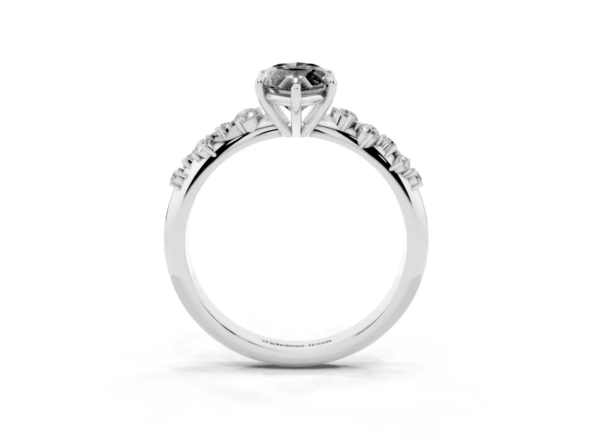 Fancy Black Marquise Cut Diamond Cluster Side Stone Solitaire Ring with Prong Setting Silver