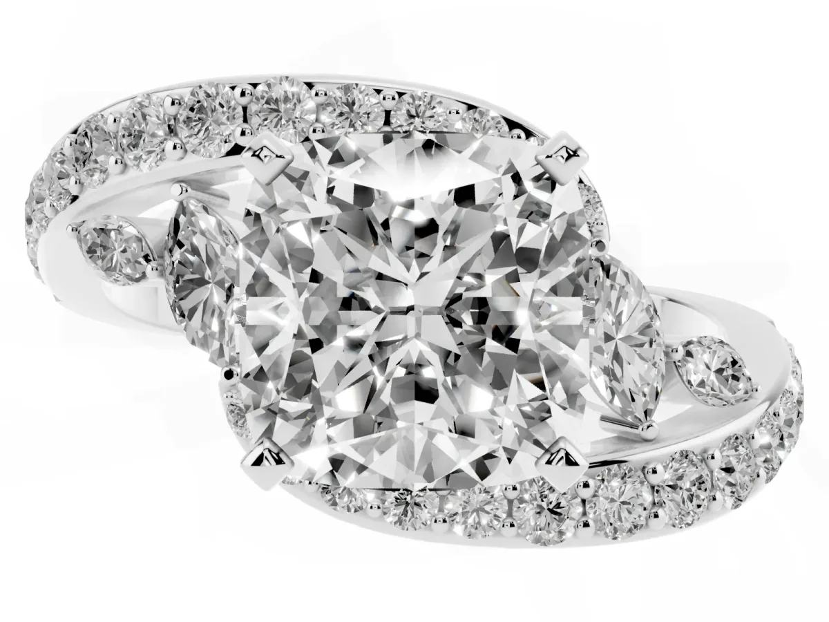 Cushion Cut Solitaire with Pavé Twist Band and Four-Prong Setting Silver