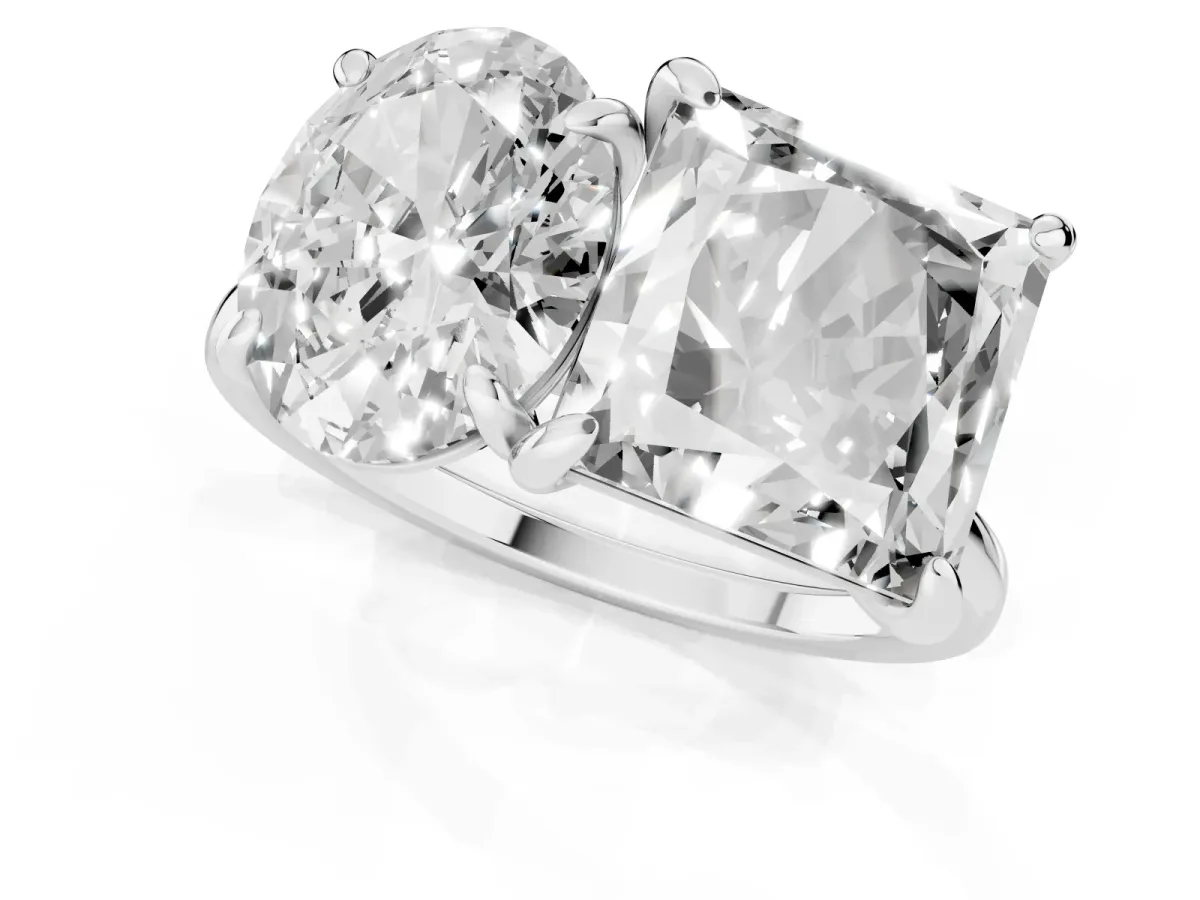 Oval and Princess Toi Moi Ring with Prong Setting and Plain Band Silver