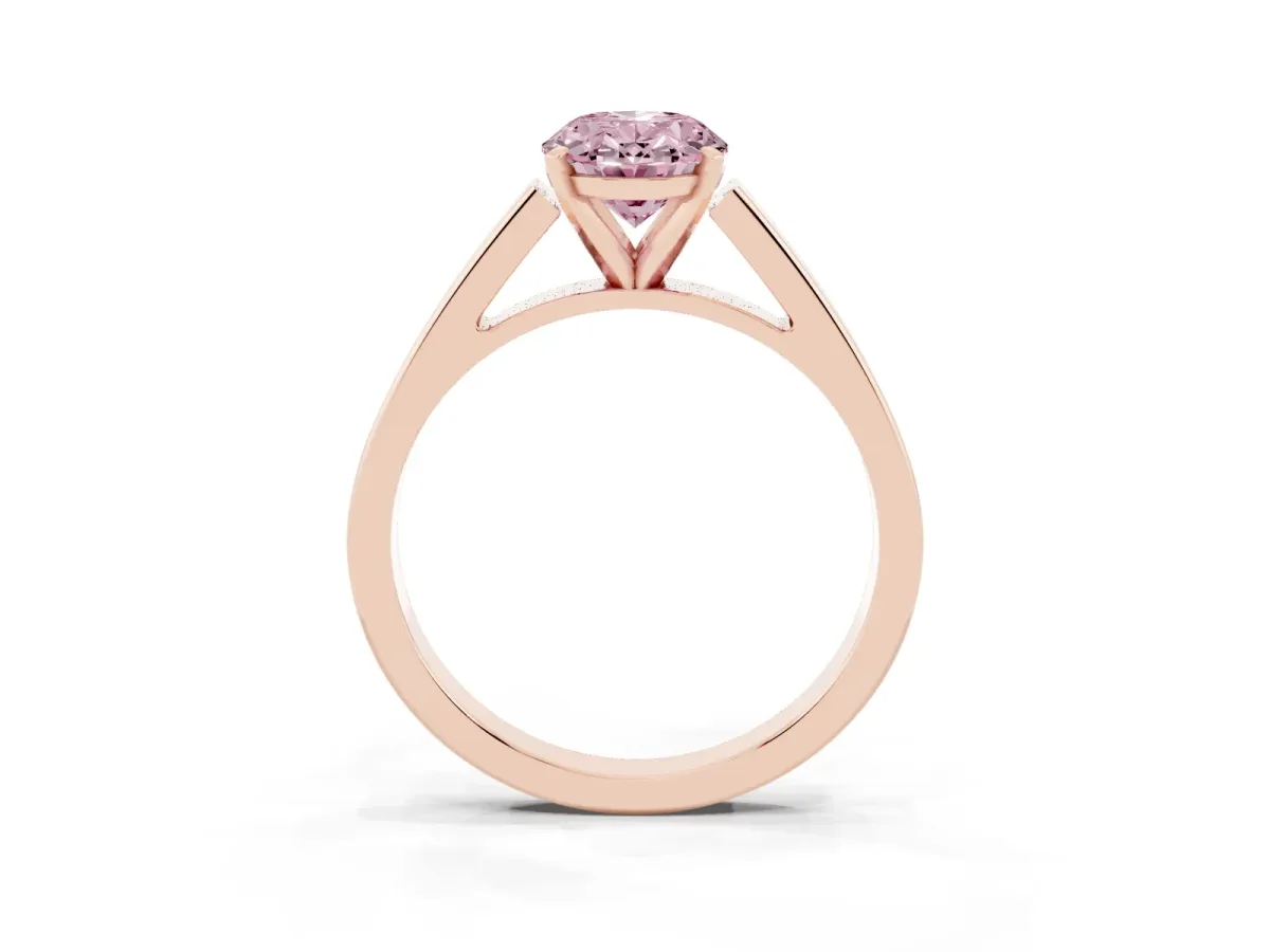 Fancy Pink Oval Cut Solitaire Engagement Ring with Four-Prong Setting and Tapered Band Rose gold