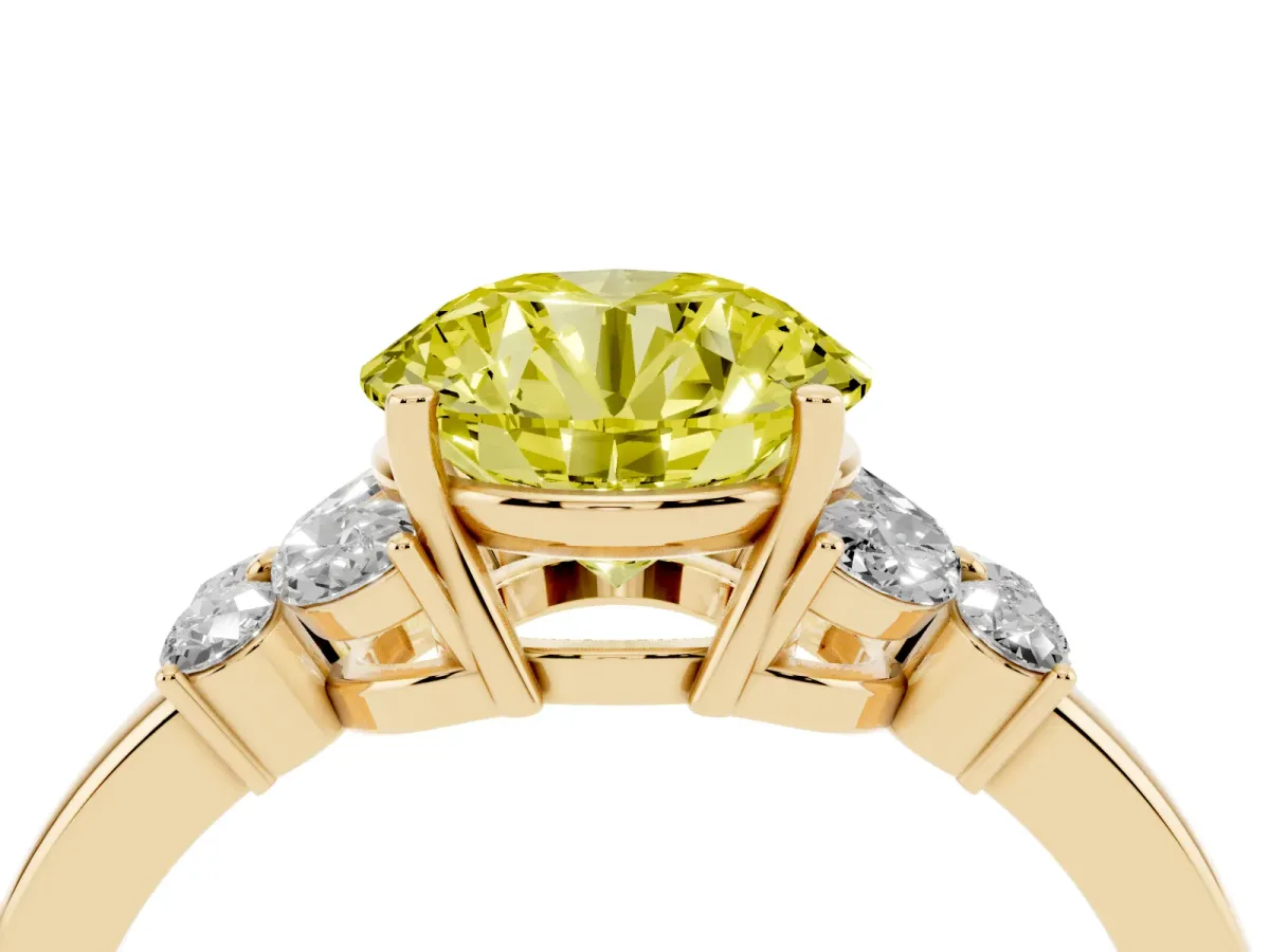 Fancy Yellow Round Cut Cut Solitaire Floral Diamond Ring with Four-Prong Setting Yellow gold