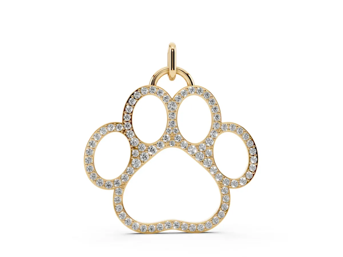 Pavé Round Diamond Paw Pendant Yellow gold