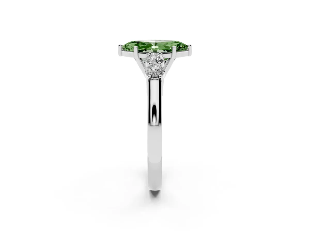 Fancy Green Marquise Cut Cut Diamond Five-Stone Prong Set White Gold Ring Silver
