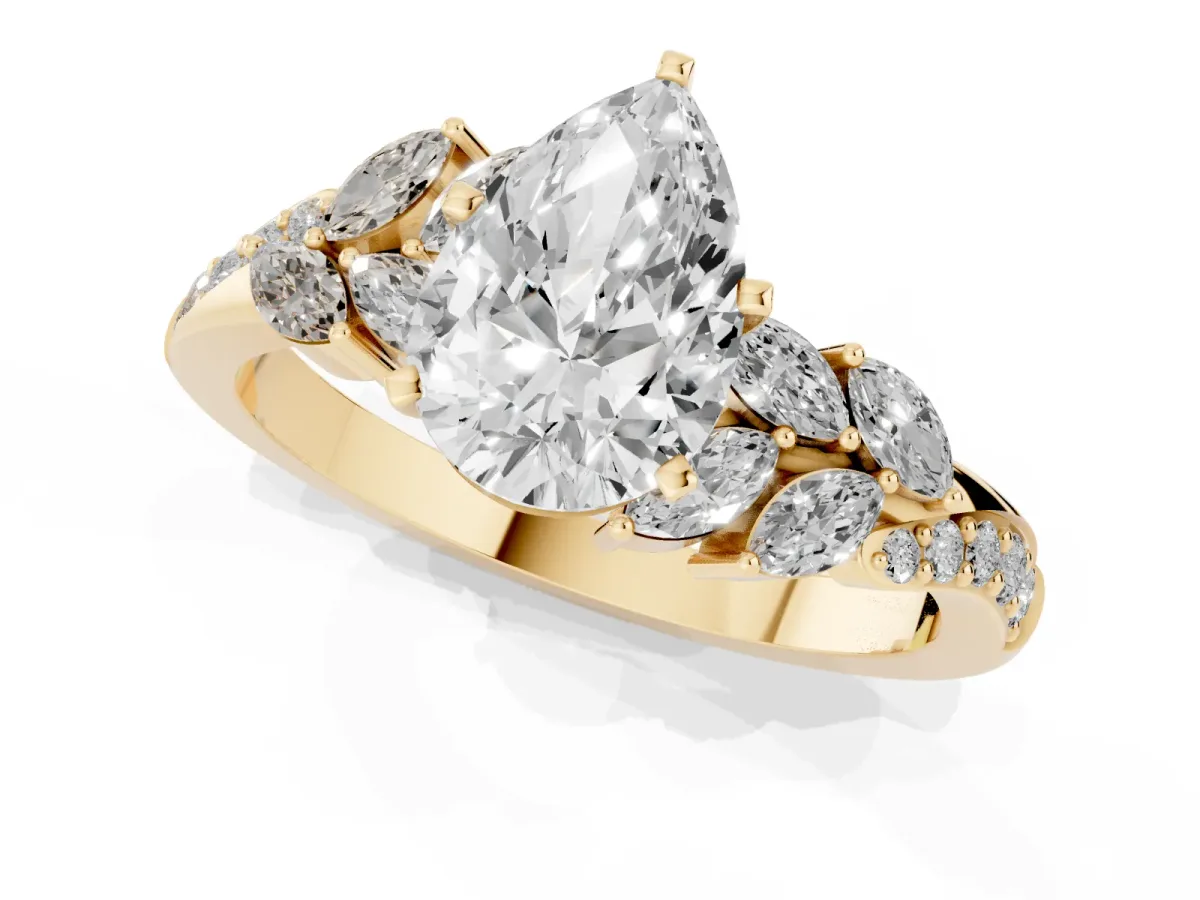 Pear Cut Solitaire Marquise Twist Band with Six-Prong Setting Yellow gold