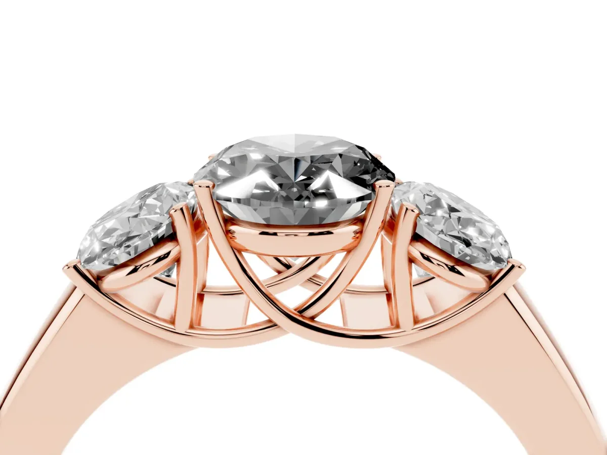 Fancy Black Three-Stone Oval Cut Cut Diamond Ring with Prong Setting and Classic Band Rose gold