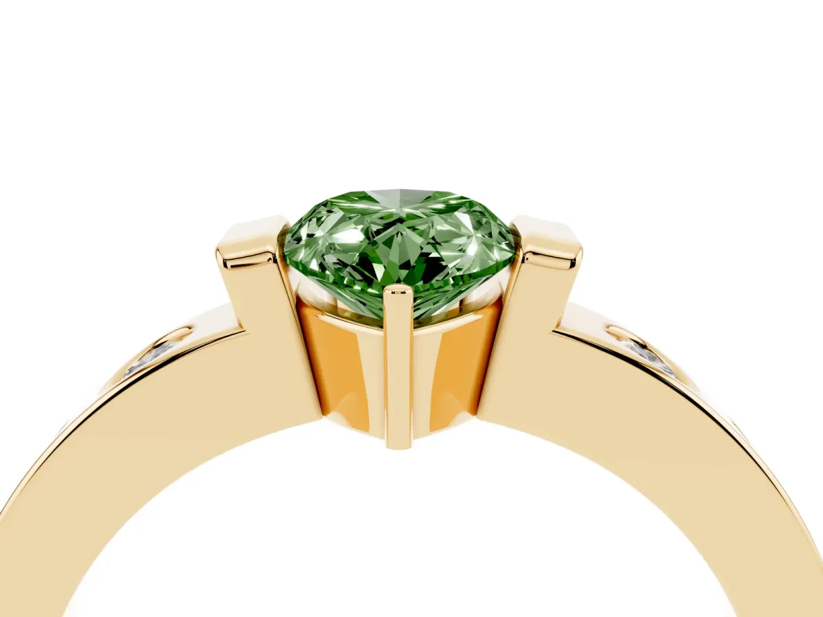 Fancy Green Pear Cut Brilliant Channel-Set Diamond Ring with Bezel Prong Setting Yellow gold