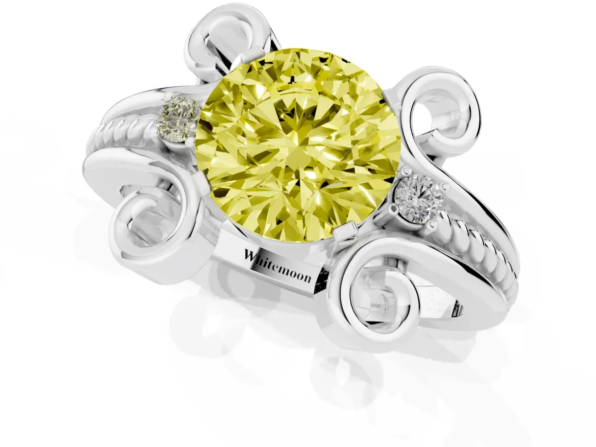 Fancy Yellow Round Cut Solitaire Twisted Band Scroll Prong Ring Silver