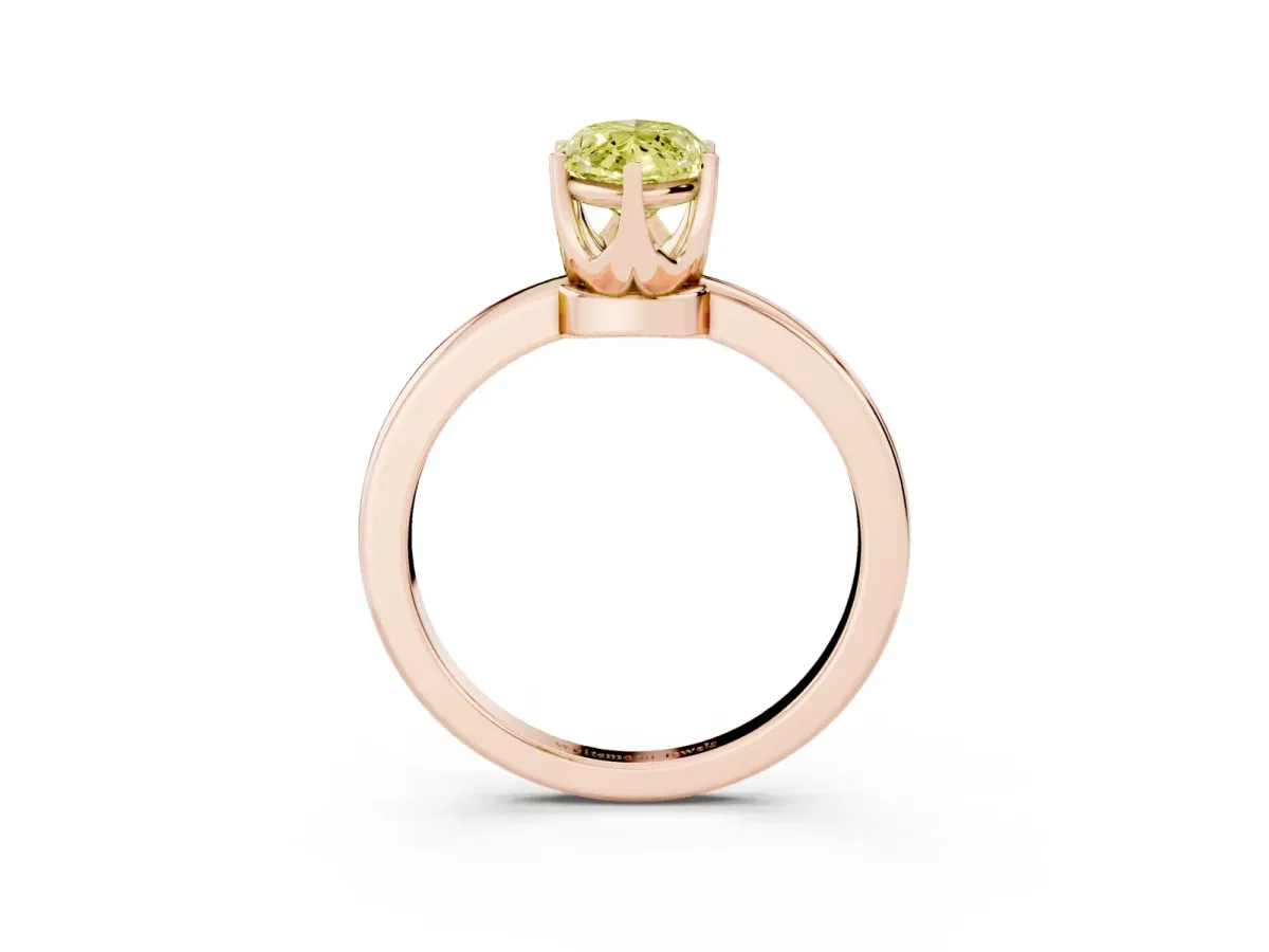 Fancy Yellow Marquise Cut Solitaire Diamond Ring with Six-Prong Setting on a Classic Band Rose gold