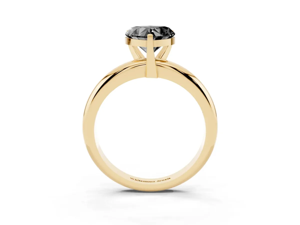 Fancy Black Heart Cut Diamond Solitaire Engagement Ring with Round Band and Four-Prong Setting Yellow gold