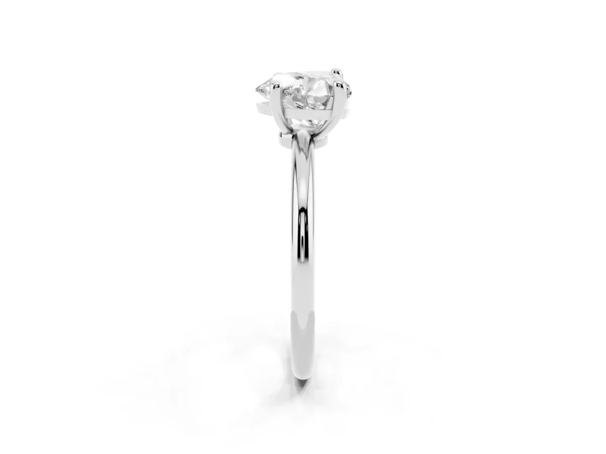 Heart Cut Solitaire Diamond Ring with 4-Prong Setting on a Classic Band Silver